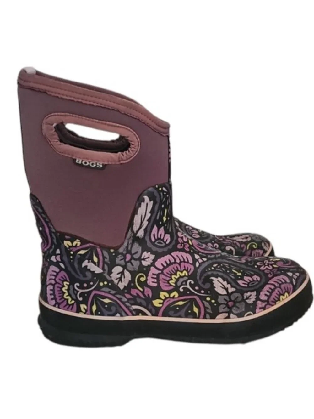 BOGS Classic Mid Tuscany Boots Women 10 Purple Floral Waterproof Rain Garden